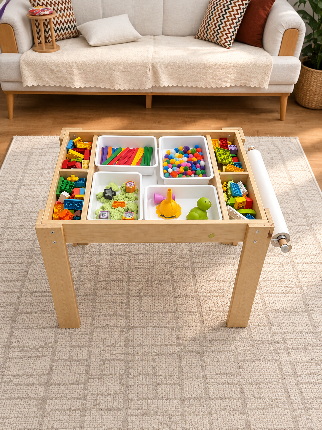 6'sı 1 Arada Montessori Aktivite Masası | Kum, Su, Yapı Blokları & Sanat