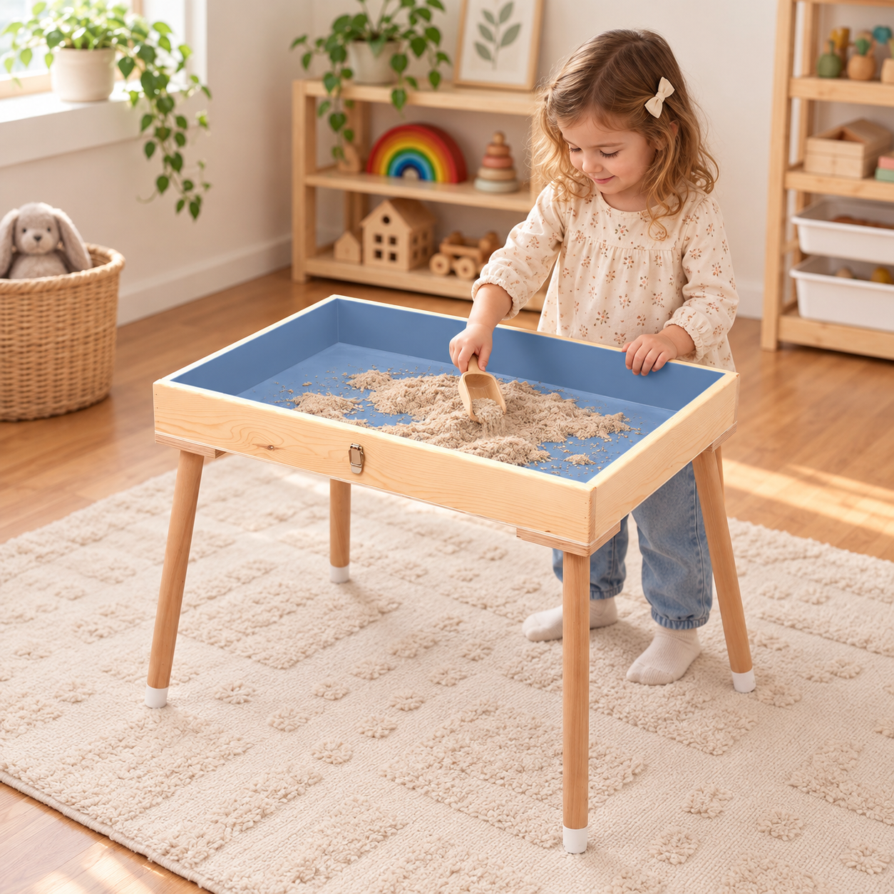 Ahşap Montessori Ayaklı Kum Masası (Kinetik Kum Hediyeli)