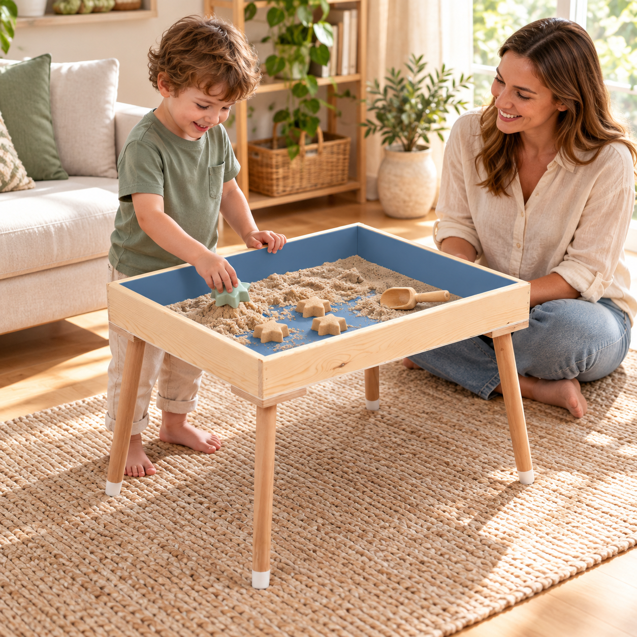 Ahşap Montessori Ayaklı Kum Masası (Kinetik Kum Hediyeli)