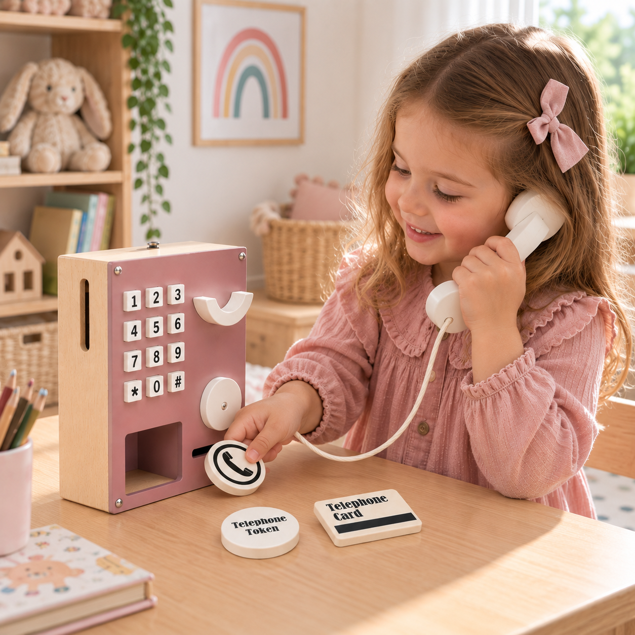 Ahşap Oyuncak Vintage Telefon