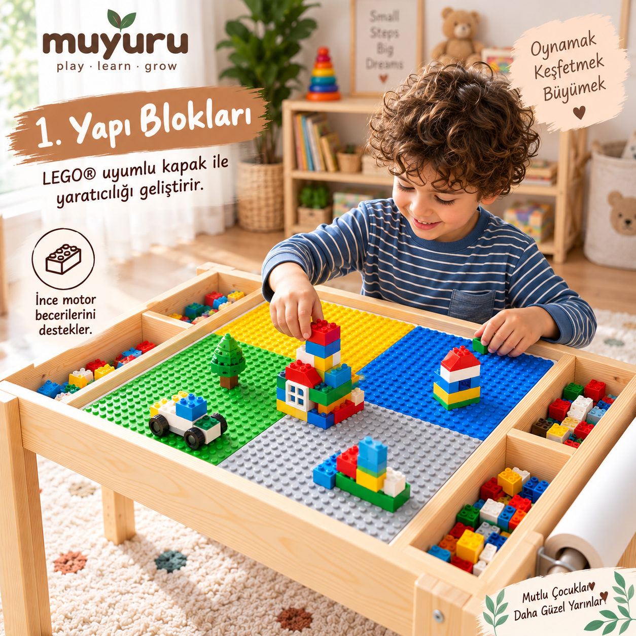 6'sı 1 Arada Montessori Aktivite Masası | Kum, Su, Yapı Blokları & Sanat