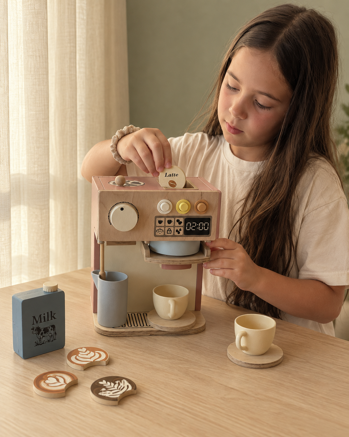 Ahşap Oyuncak Espresso Kahve Makinesi