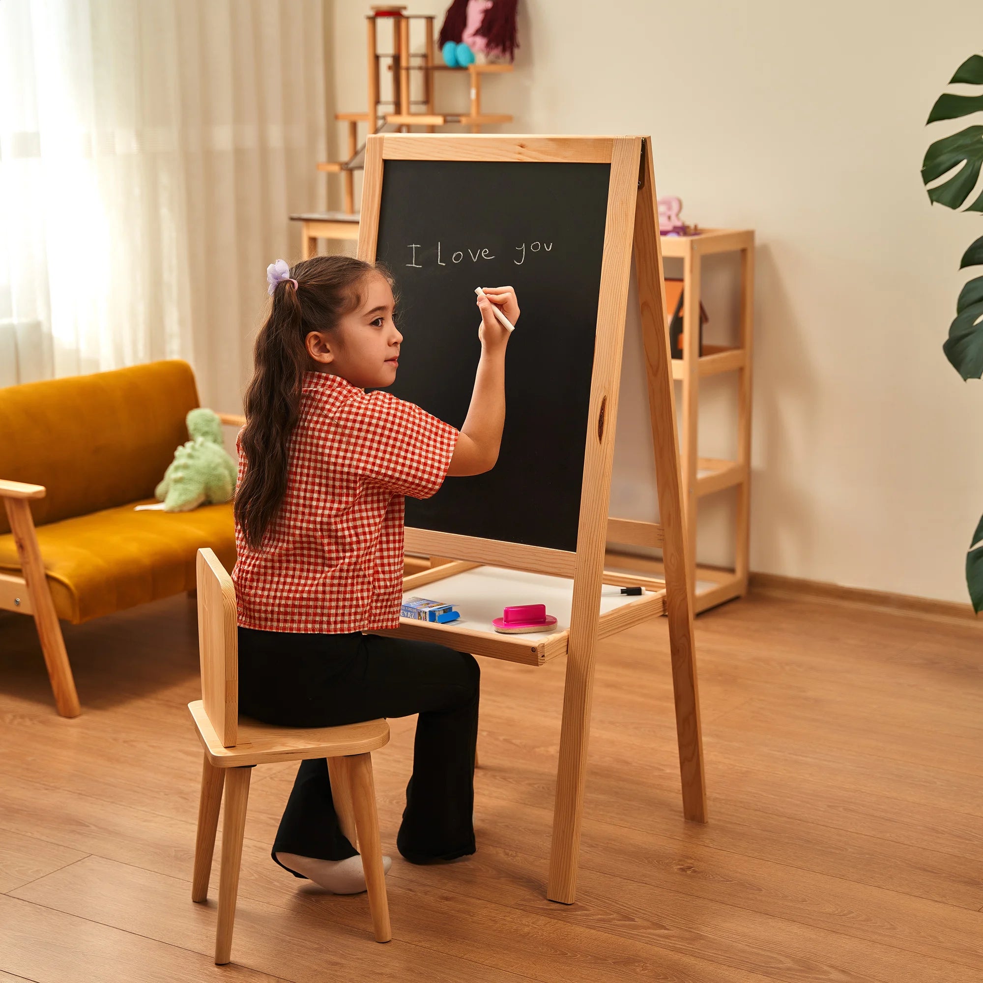 Çift Taraflı Ayaklı Ahşap Yazı Tahtası