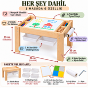 6'sı 1 Arada Montessori Aktivite Masası | Kum, Su, Yapı Blokları & Sanat