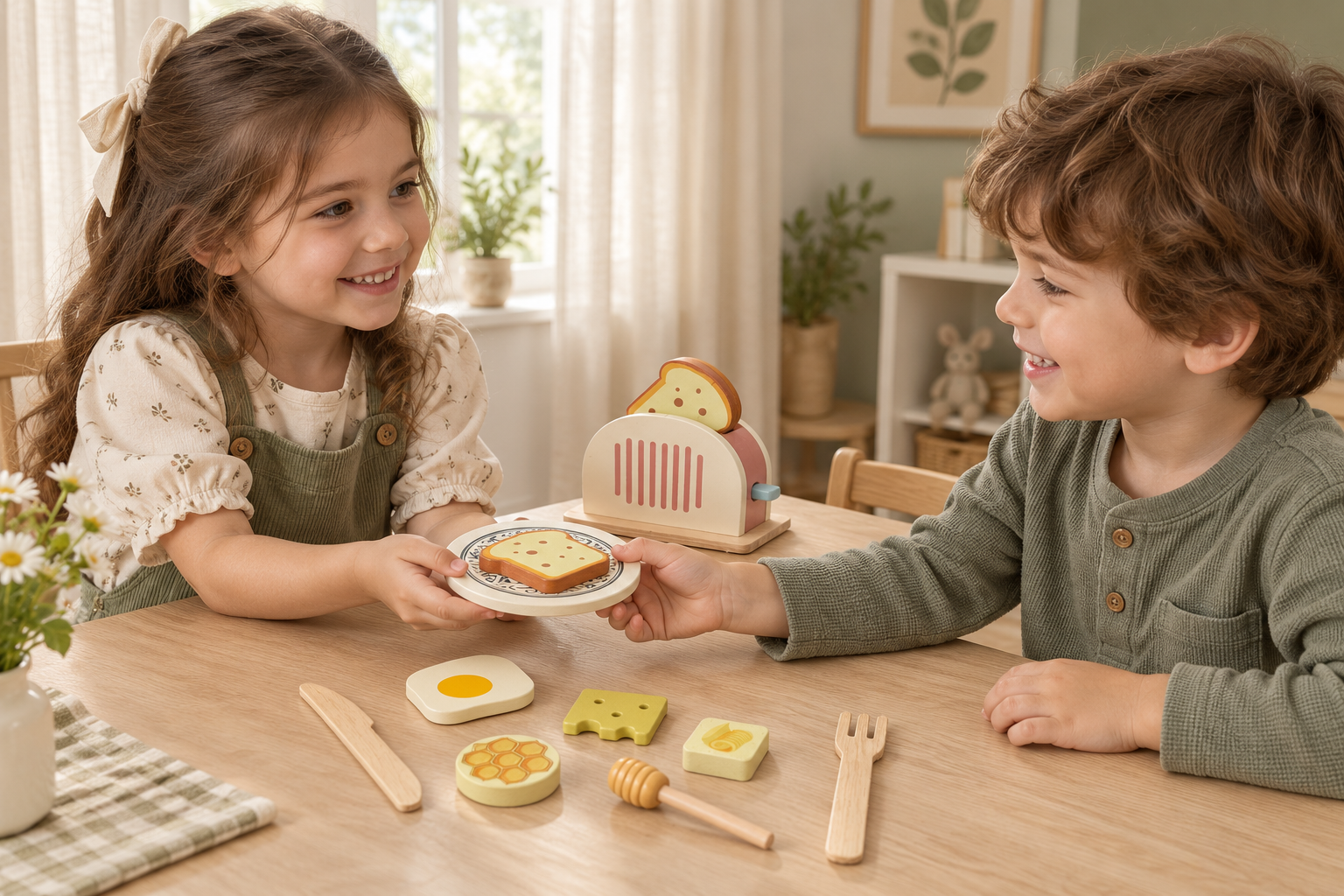 Ahşap Oyuncak Ekmek Kızartma Makinesi Seti
