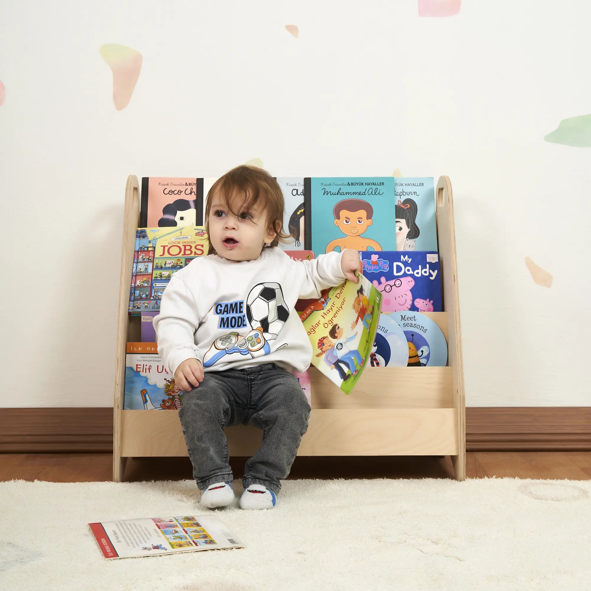 Geniş Hacimli Montessori Kitaplık (4 Raflı) – Doğal Huş