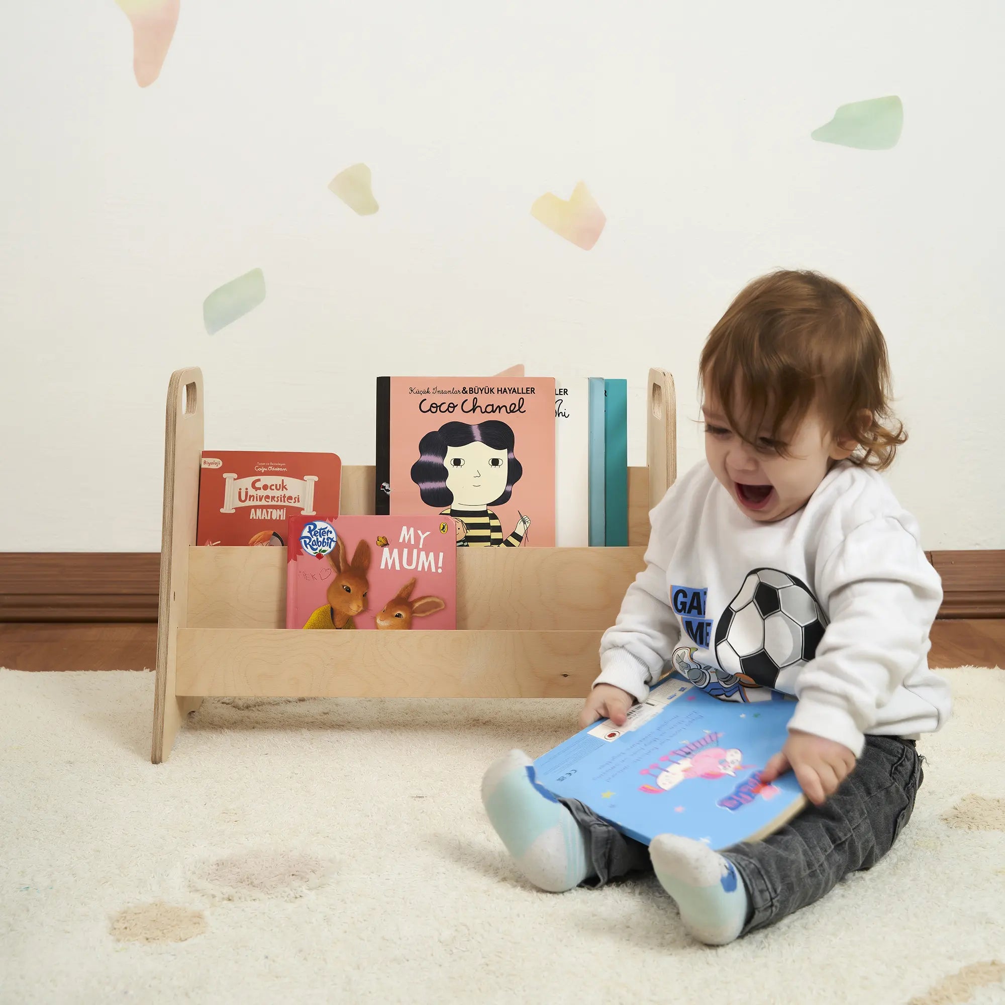 Doğal Kayın Montessori Kitaplık (2 Raflı) – Sade Tasarım