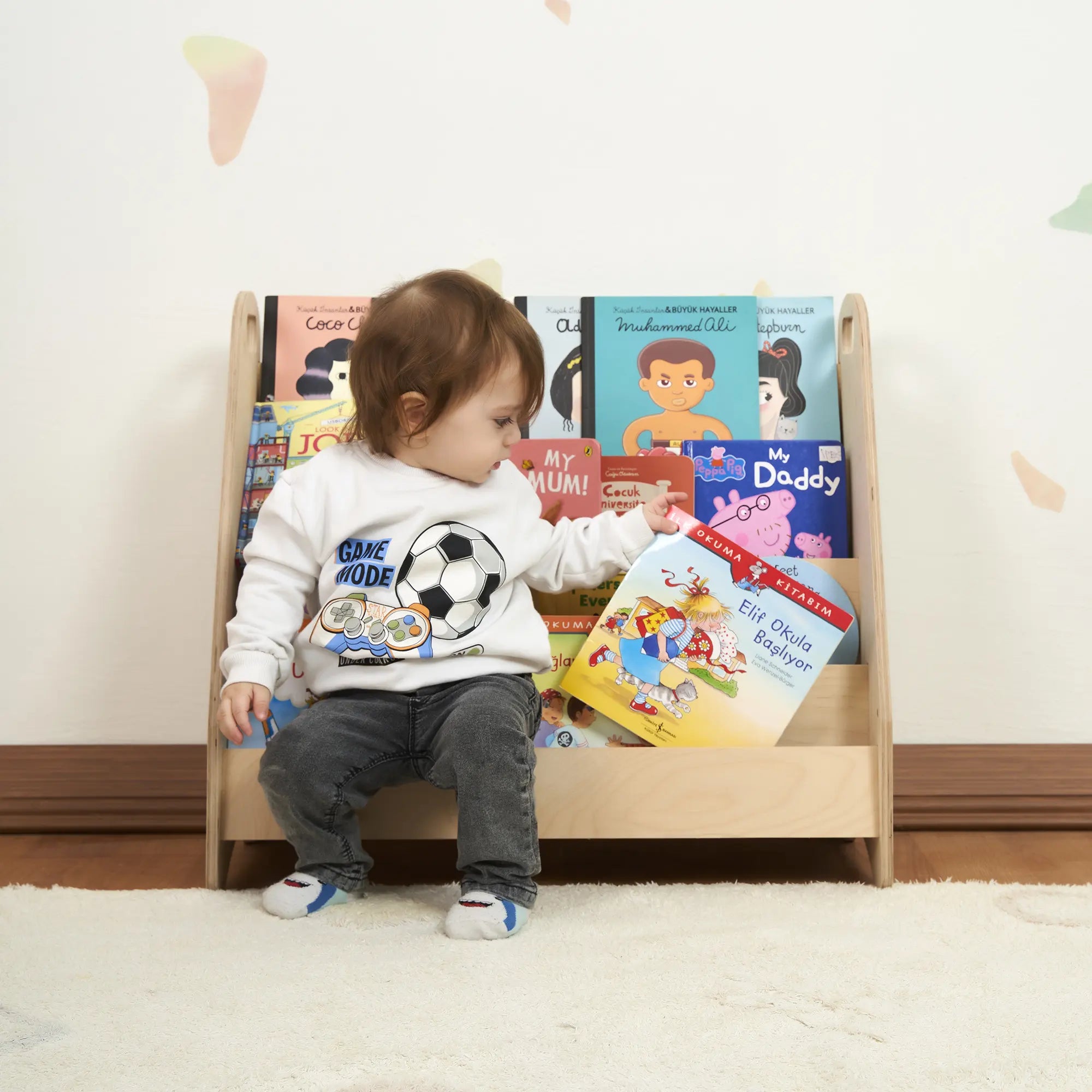 Geniş Hacimli Montessori Kitaplık (3 Raflı) – Doğal Kayın