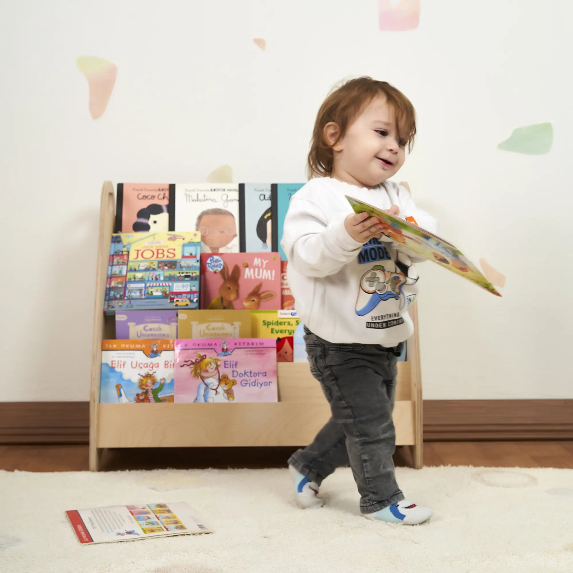 Geniş Hacimli Montessori Kitaplık (3 Raflı) – Doğal Kayın