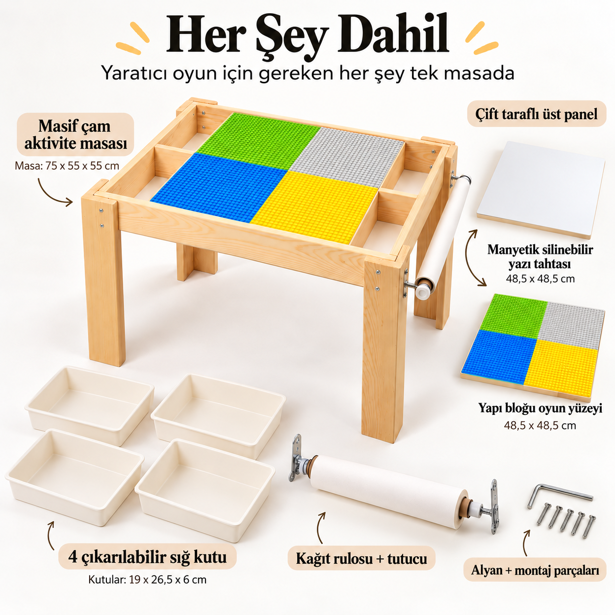 6'sı 1 Arada Montessori Aktivite Masası | Kum, Su, Yapı Blokları & Sanat