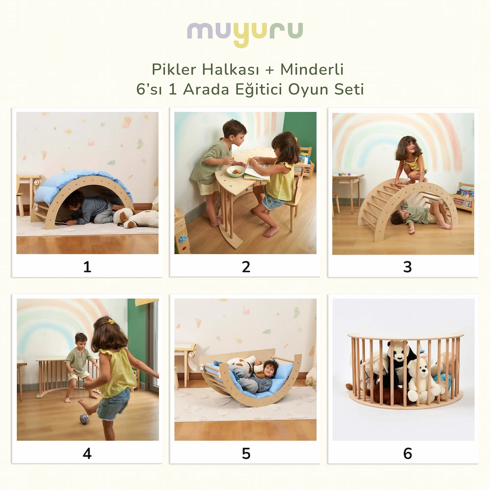 Montessori Üçlü Pikler Seti (6'sı 1 Arada Salıncaklı)