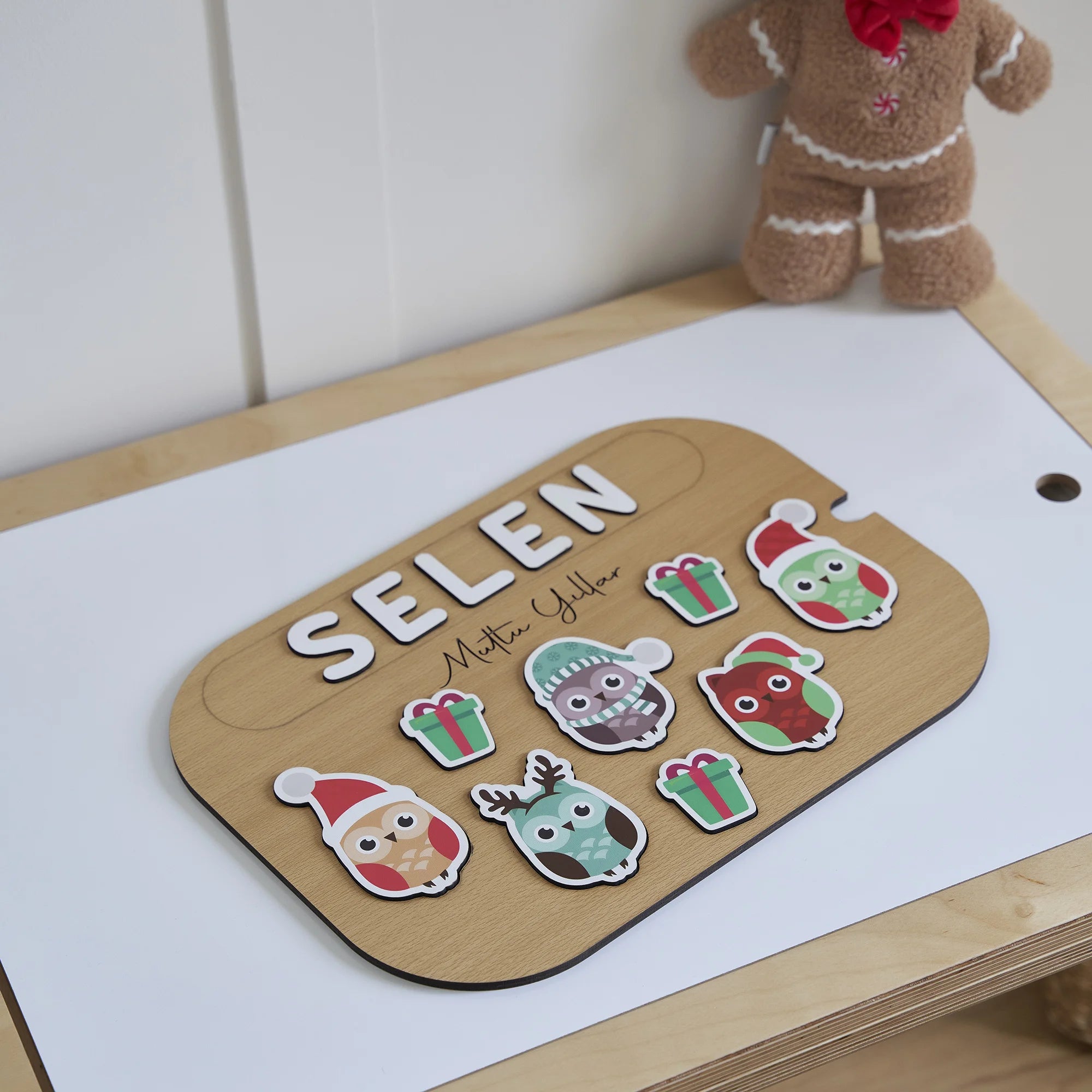 Baykuş Desenli Yeni Yıl Puzzle (Mdf)