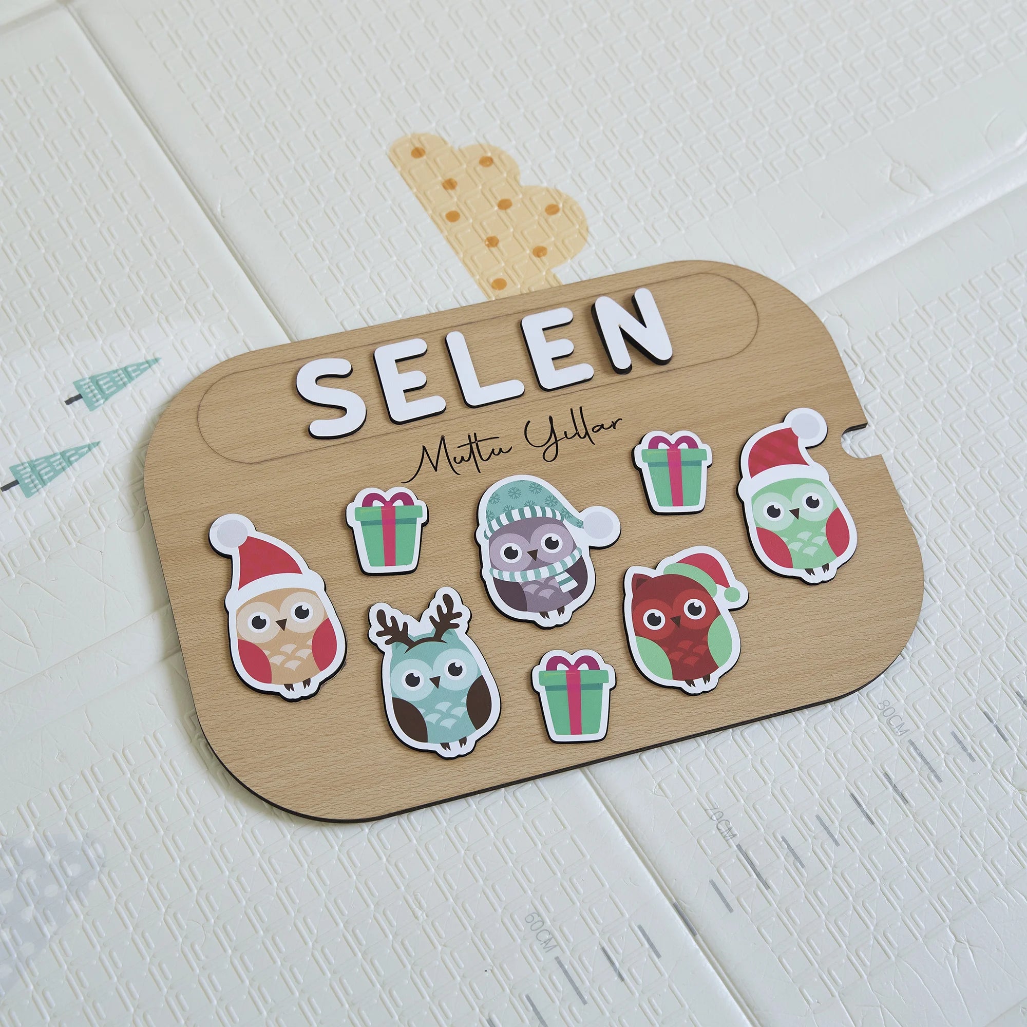 Baykuş Desenli Yeni Yıl Puzzle (Mdf)