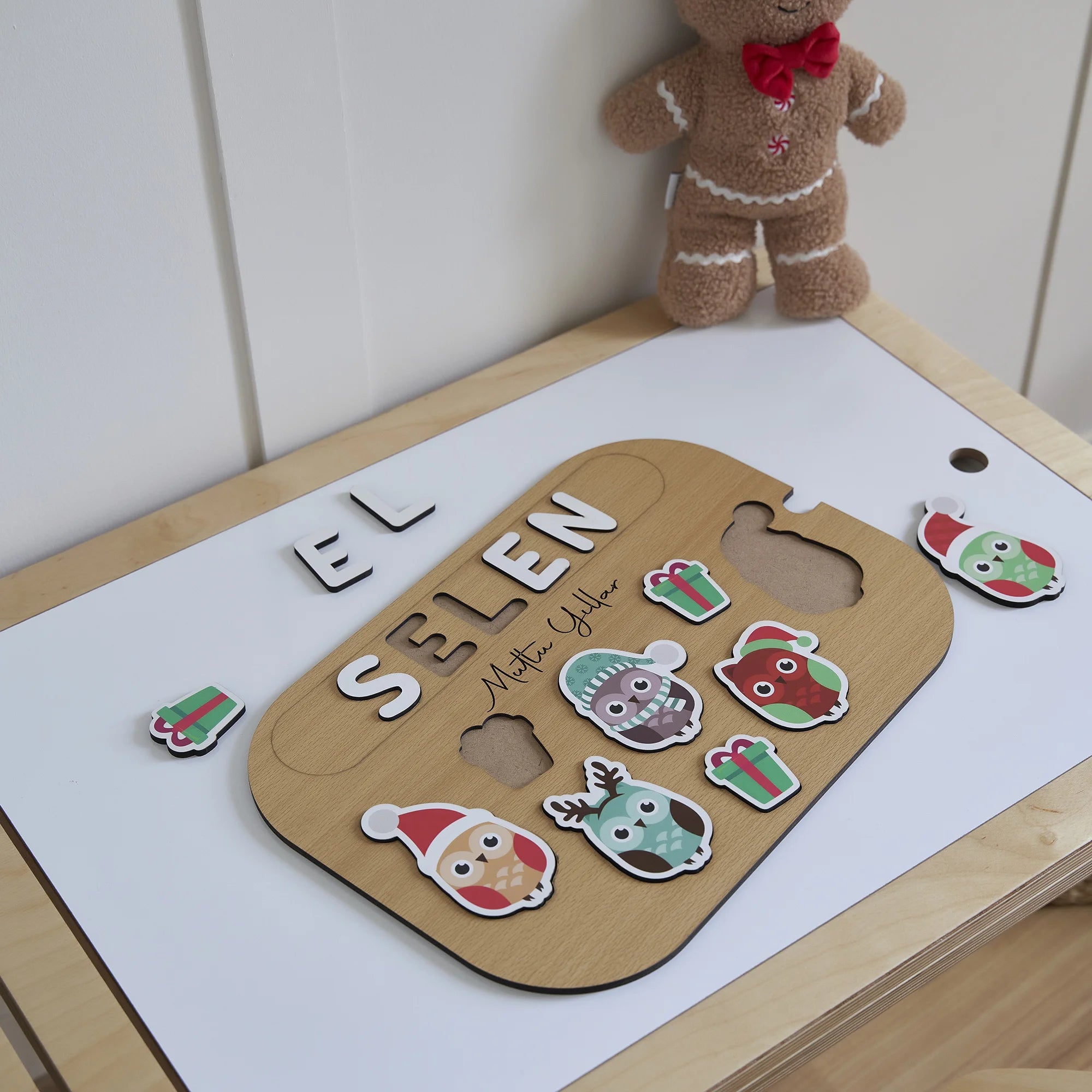 Baykuş Desenli Yeni Yıl Puzzle (Mdf)