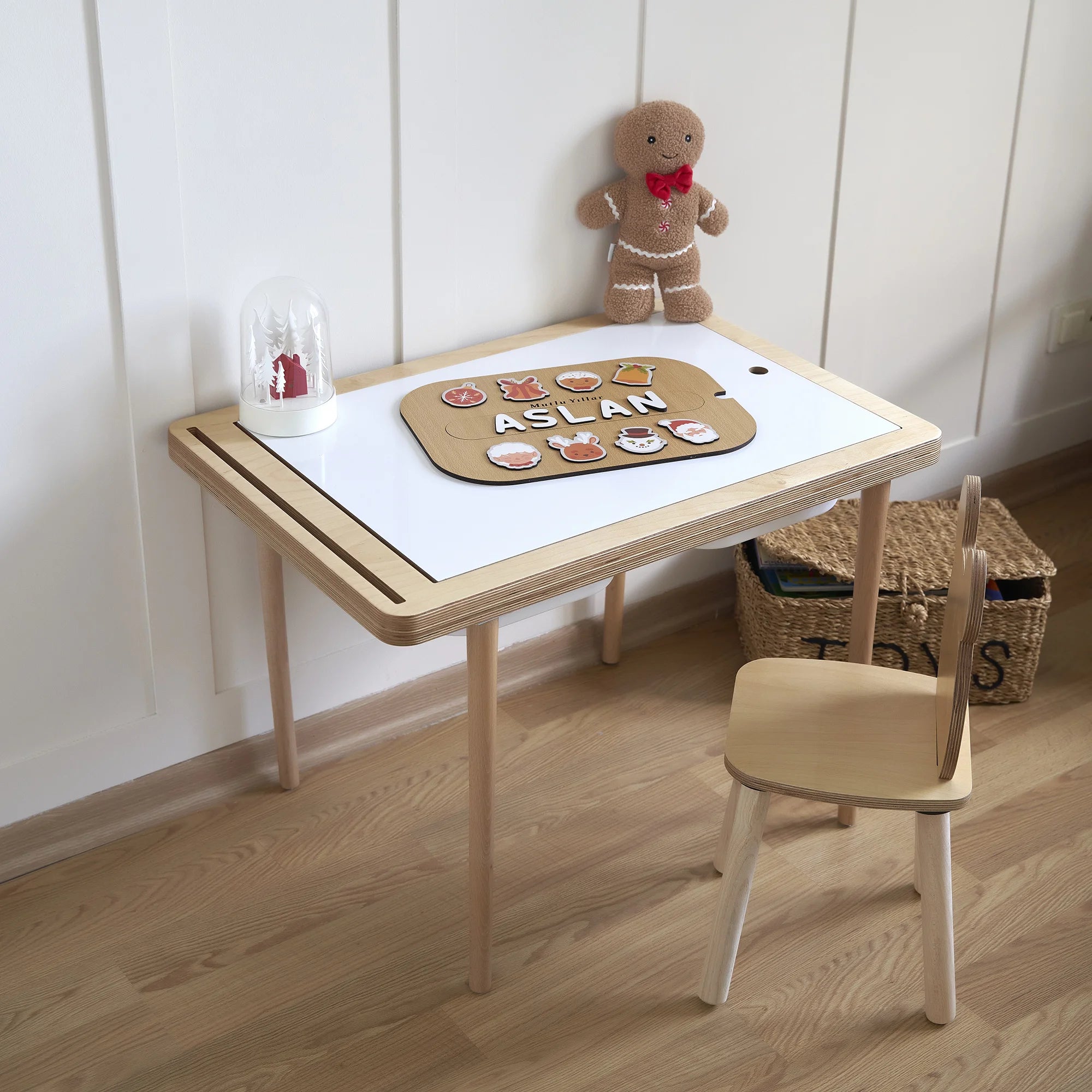 Turuncu Ağaç Süsleri Yeni Yıl Puzzle (Mdf)