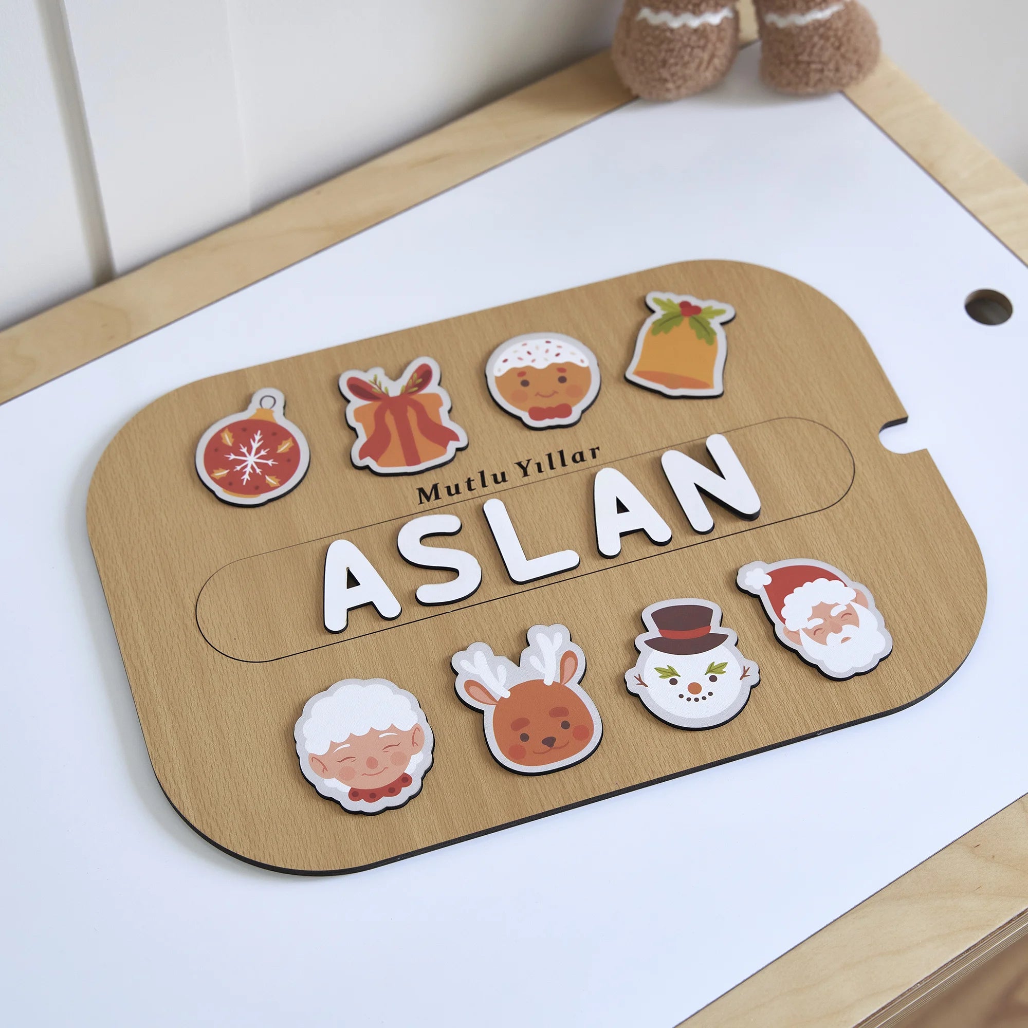 Turuncu Ağaç Süsleri Yeni Yıl Puzzle (Mdf)