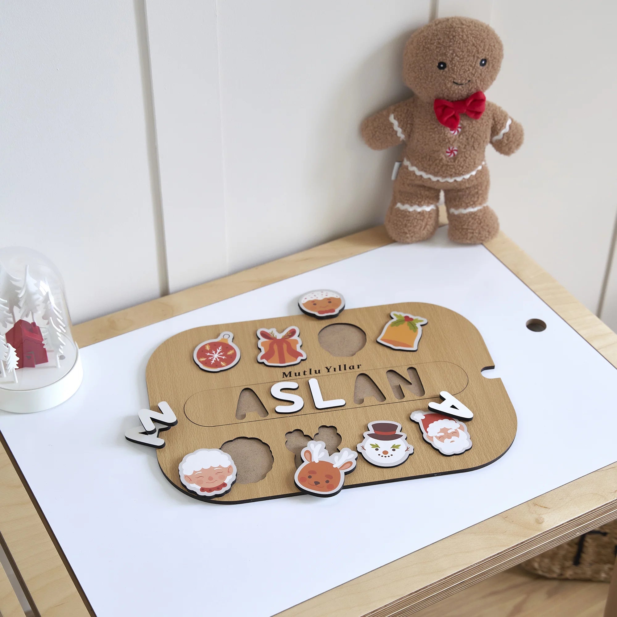 Turuncu Ağaç Süsleri Yeni Yıl Puzzle (Mdf)