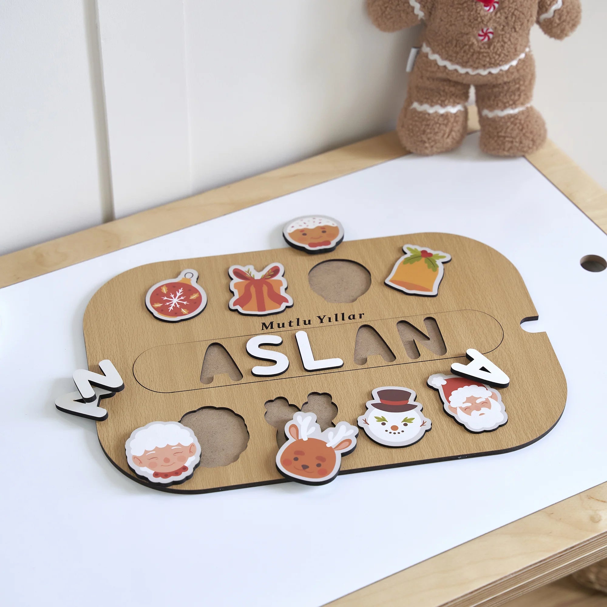 Turuncu Ağaç Süsleri Yeni Yıl Puzzle (Mdf)