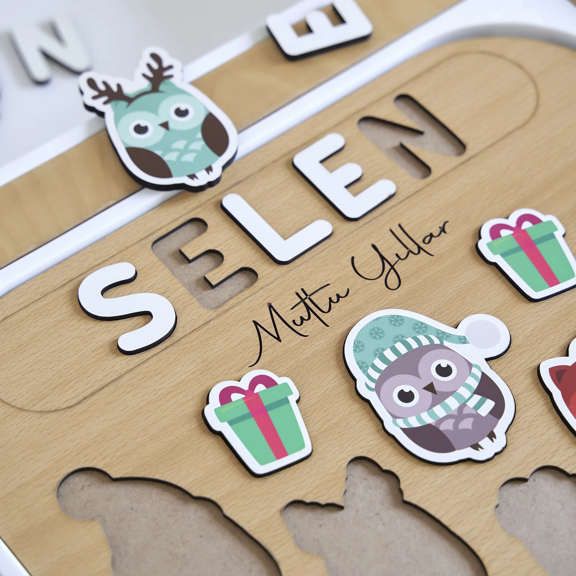 Baykuş Desenli Yeni Yıl Puzzle (Mdf)